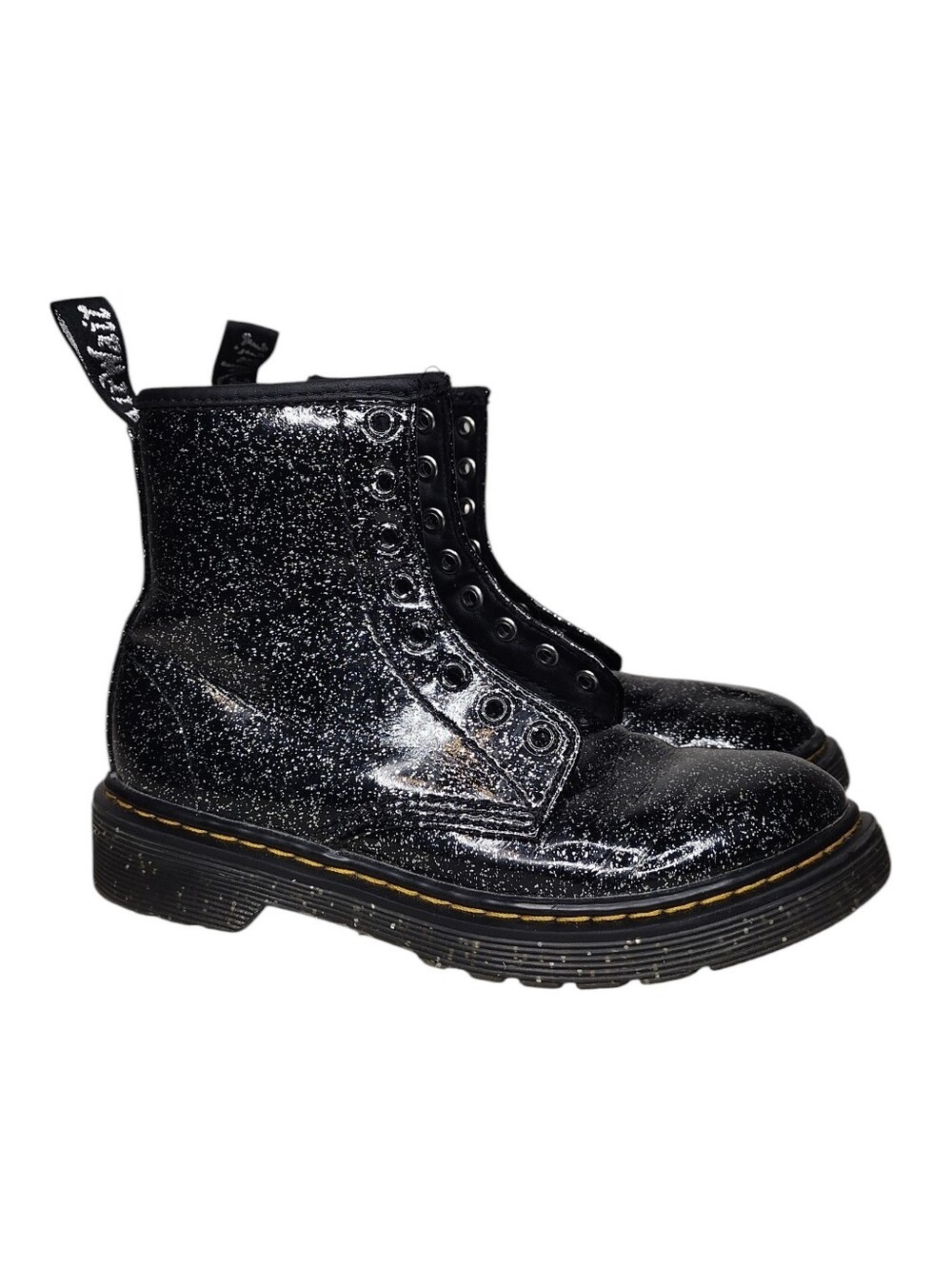 Dr. Martens Black Glitter Lace-Up Combat Boots Sz 1